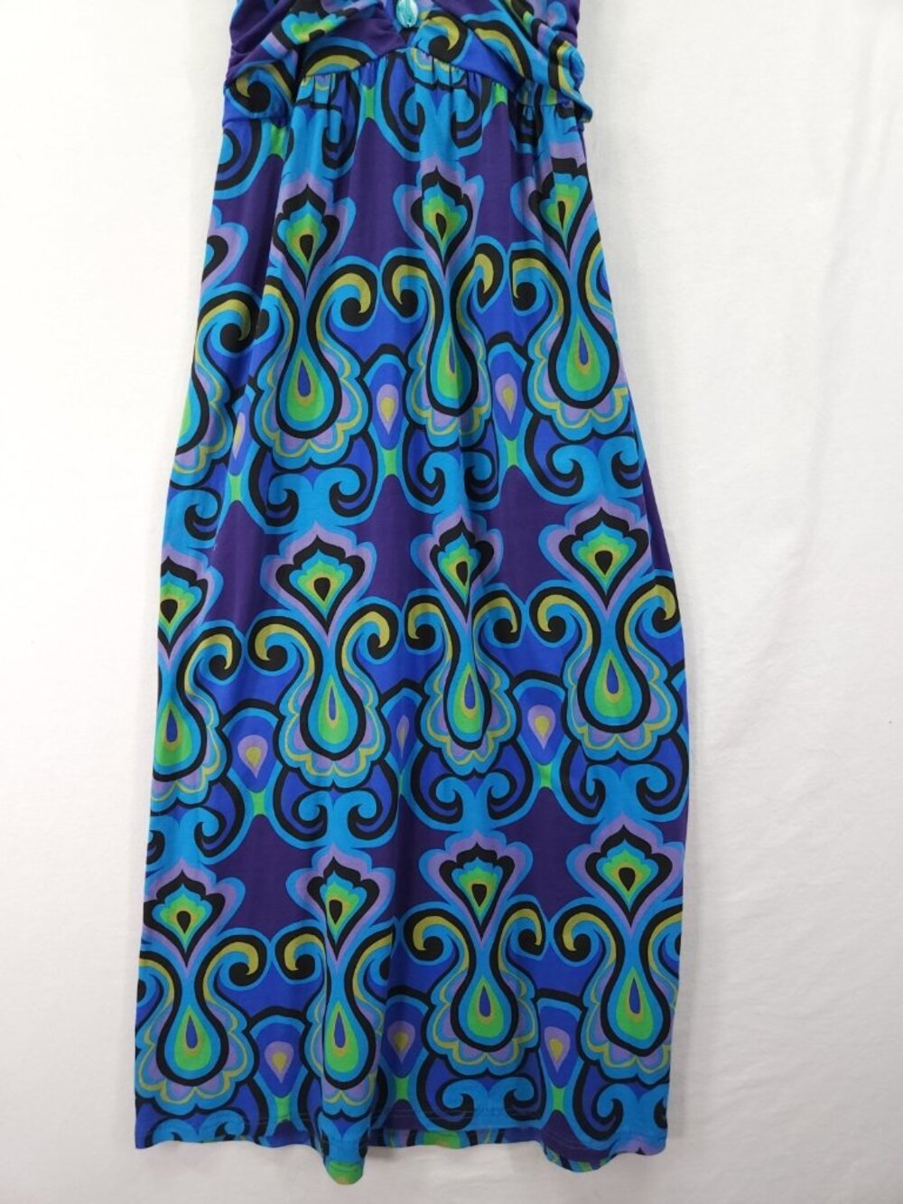 Boston Proper Size XS Blue Paisley Beaded V-Neck Empire Waist Boho Maxi Dress - Picture 11 of 14